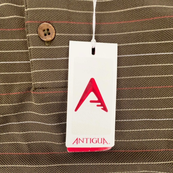 ANTIGUA Desert Dry Golf Polo Shirt Brown White Stripe Short Sleeve Mens S NWT - Picture 6 of 12